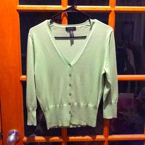 Lord & Taylor button up fitted cardigan, sz med. Light green w/ green buttons.